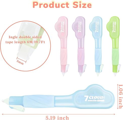 Temiary 4 Pack Correction Tape Pen, 0.27 in x 78.7 Ft White Smooth Pull Out Tape Pens for Writing, Tear Resistant Easy to Use Applicator for Instant Corrections School Office Supplies (Morandi) in Kuwait