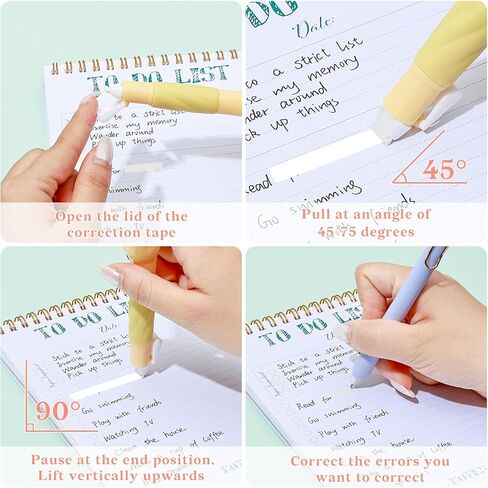 Temiary 4 Pack Correction Tape Pen, 0.27 in x 78.7 Ft White Smooth Pull Out Tape Pens for Writing, Tear Resistant Easy to Use Applicator for Instant Corrections School Office Supplies (Morandi) in Kuwait