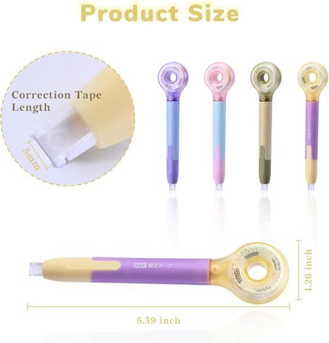 Temiary 4 Pack Correction Tape Pen, 6M/256" x 0.2" White Smooth Pull Out Tape Pens, Quick Dry Easy to Use Applicator for Instant Corrections Study and Office Supplies (Macaron) in Kuwait