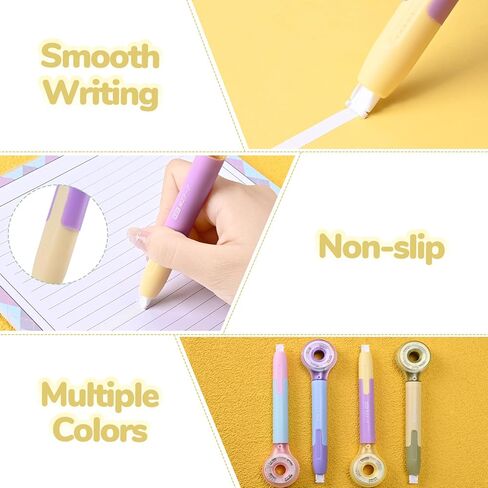 Temiary 4 Pack Correction Tape Pen, 6M/256" x 0.2" White Smooth Pull Out Tape Pens, Quick Dry Easy to Use Applicator for Instant Corrections Study and Office Supplies (Macaron) in Kuwait