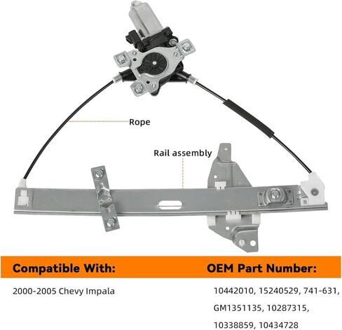 Front Right Passenger Side Power Window Regulator with Motor Assembly - Compatible with 2000-2005 Chevy Impala - 741-631 in Kuwait