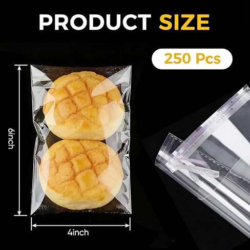 250 Pcs Cookie Bags,4×6 Inches Clear Self Sealing Cellophane Bags, Clear Cookie Bag For Candy,Packaging Cookies, Gifts ＆ Product Display in Saudi Arabia