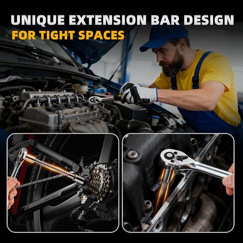 46 Pieces Drive Socket Ratchet Wrench Set, 1/4 inch Metric Socket Set, Ratchet Wrench Set with Quick-Release Ratchet and Extension Bar, Storage Case - Perfect for Auto Repair & Home Use in Saudi Arabia