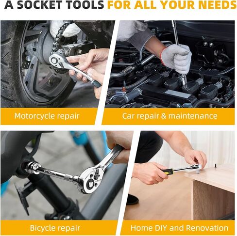 46 Pieces Drive Socket Ratchet Wrench Set, 1/4 inch Metric Socket Set, Ratchet Wrench Set with Quick-Release Ratchet and Extension Bar, Storage Case - Perfect for Auto Repair & Home Use in Saudi Arabia