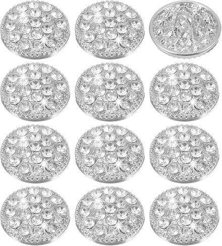 12pcs Rhinestone Buttons for Clothing, Silver Buttons for Clothing, Crystal Sew on Button for Women Clothes Wedding Bridal Clothes, DIY Crafts Decorations Supplies in Kuwait