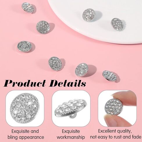 12pcs Rhinestone Buttons for Clothing, Silver Buttons for Clothing, Crystal Sew on Button for Women Clothes Wedding Bridal Clothes, DIY Crafts Decorations Supplies in Kuwait