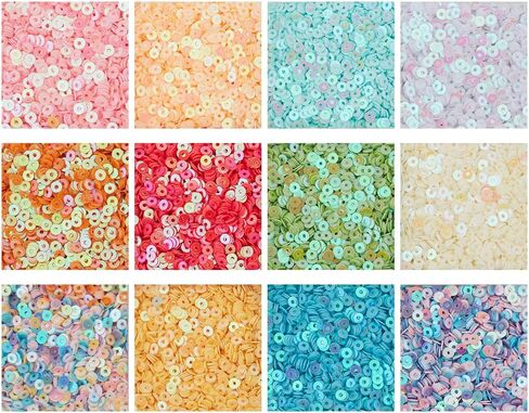 36000pcs 12 Colors Flat Round Sequin Paillettes Round Loose Sequins Colorful PVC Iridescent Applique Large Spangle Craft Loose Sequin for Sewing Craft DIY Embroidery Ornament Supply in Kuwait