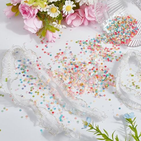 36000pcs 12 Colors Flat Round Sequin Paillettes Round Loose Sequins Colorful PVC Iridescent Applique Large Spangle Craft Loose Sequin for Sewing Craft DIY Embroidery Ornament Supply in Kuwait
