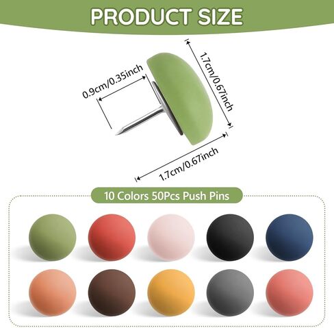 50Pcs Cute Decorative Push Pins for Bulletin Board, Thumb Tacks for Cork Board, Colorful Round Thumbtacks for Home Office Classroom Decor(10 Colors) in Saudi Arabia