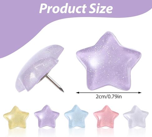 50PCS Star Decorative Push Pins with Storage Box, Colorfu Push Pins for Cork Board, Star Thumbtacks for Hanging, for Bulletin Boards, Wall Decorations, Home Office in Kuwait