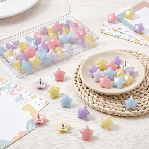 50PCS Star Decorative Push Pins with Storage Box, Colorfu Push Pins for Cork Board, Star Thumbtacks for Hanging, for Bulletin Boards, Wall Decorations, Home Office in Kuwait