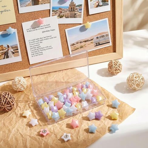 50PCS Star Decorative Push Pins with Storage Box, Colorfu Push Pins for Cork Board, Star Thumbtacks for Hanging, for Bulletin Boards, Wall Decorations, Home Office in Kuwait