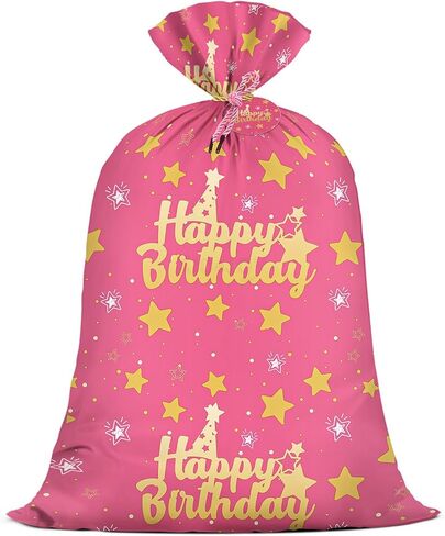 KIDAJOY Extra Large Pink Birthday Gift Bags Girls Pink and Gold 36x56 Inch Jumbo Plastic Gift Bag XL Happy Birthday Themed Kids WoKIDAJOYmen Men Party Favors Decorations Golden Star in Saudi Arabia