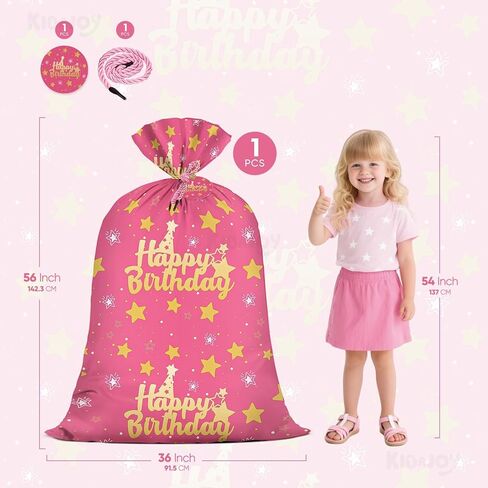 KIDAJOY Extra Large Pink Birthday Gift Bags Girls Pink and Gold 36x56 Inch Jumbo Plastic Gift Bag XL Happy Birthday Themed Kids WoKIDAJOYmen Men Party Favors Decorations Golden Star in Saudi Arabia