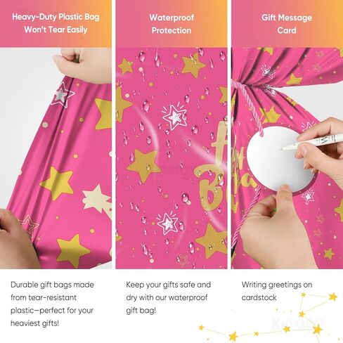 KIDAJOY Extra Large Pink Birthday Gift Bags Girls Pink and Gold 36x56 Inch Jumbo Plastic Gift Bag XL Happy Birthday Themed Kids WoKIDAJOYmen Men Party Favors Decorations Golden Star in Saudi Arabia
