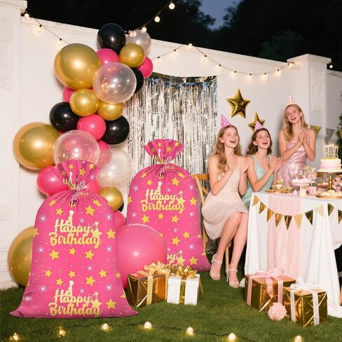 KIDAJOY Extra Large Pink Birthday Gift Bags Girls Pink and Gold 36x56 Inch Jumbo Plastic Gift Bag XL Happy Birthday Themed Kids WoKIDAJOYmen Men Party Favors Decorations Golden Star in Saudi Arabia
