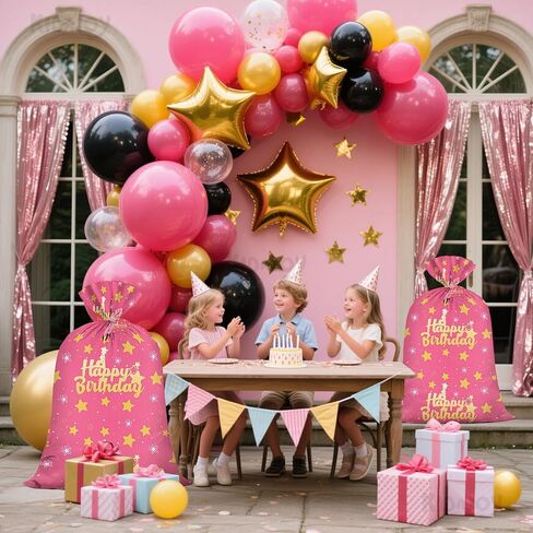 KIDAJOY Extra Large Pink Birthday Gift Bags Girls Pink and Gold 36x56 Inch Jumbo Plastic Gift Bag XL Happy Birthday Themed Kids WoKIDAJOYmen Men Party Favors Decorations Golden Star in Saudi Arabia