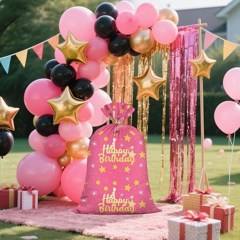 KIDAJOY Extra Large Pink Birthday Gift Bags Girls Pink and Gold 36x56 Inch Jumbo Plastic Gift Bag XL Happy Birthday Themed Kids WoKIDAJOYmen Men Party Favors Decorations Golden Star in Saudi Arabia