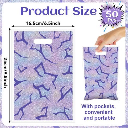 50Pcs Purple Demon party Goodie Bags Demon Birthday Decorations Korean Pop themed Goodie Gift Bags with Handles Purple Energy Pattern Goodie Candy Bag for Rainbow Gradient Music Singer party Decor in Kuwait