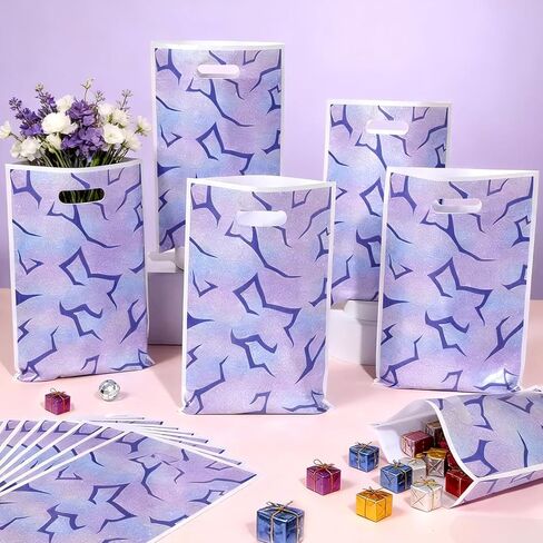 50Pcs Purple Demon party Goodie Bags Demon Birthday Decorations Korean Pop themed Goodie Gift Bags with Handles Purple Energy Pattern Goodie Candy Bag for Rainbow Gradient Music Singer party Decor in Kuwait