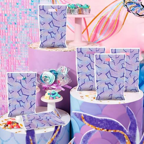 50Pcs Purple Demon party Goodie Bags Demon Birthday Decorations Korean Pop themed Goodie Gift Bags with Handles Purple Energy Pattern Goodie Candy Bag for Rainbow Gradient Music Singer party Decor in Kuwait