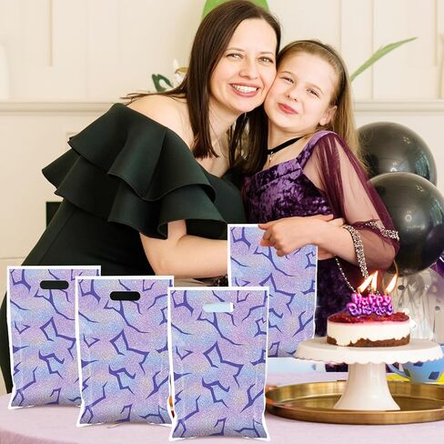 50Pcs Purple Demon party Goodie Bags Demon Birthday Decorations Korean Pop themed Goodie Gift Bags with Handles Purple Energy Pattern Goodie Candy Bag for Rainbow Gradient Music Singer party Decor in Kuwait