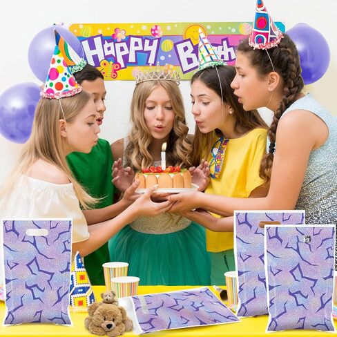 50Pcs Purple Demon party Goodie Bags Demon Birthday Decorations Korean Pop themed Goodie Gift Bags with Handles Purple Energy Pattern Goodie Candy Bag for Rainbow Gradient Music Singer party Decor in Kuwait