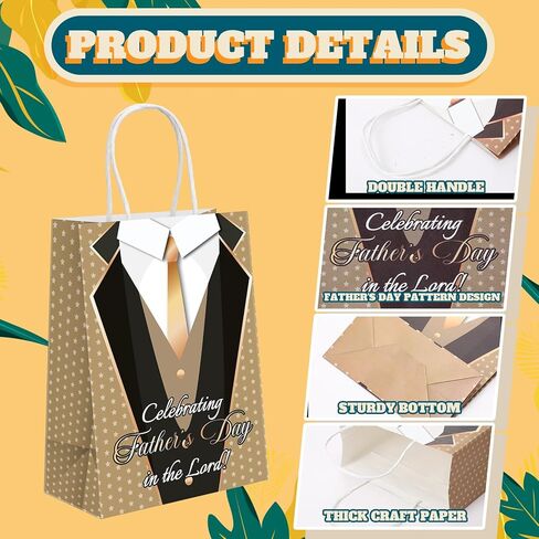 Kolldenn 24 Pcs Father's Day Religious Gift Bags Classic Happy Father's Day Party Supplies Goodie Treat Candy Paper Bags with Handles for Best Dad Theme Gift Wrapping in Kuwait