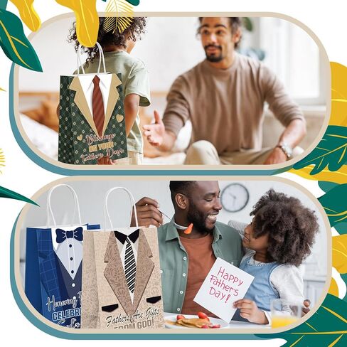 Kolldenn 24 Pcs Father's Day Religious Gift Bags Classic Happy Father's Day Party Supplies Goodie Treat Candy Paper Bags with Handles for Best Dad Theme Gift Wrapping in Kuwait
