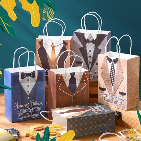 Kolldenn 24 Pcs Father's Day Religious Gift Bags Classic Happy Father's Day Party Supplies Goodie Treat Candy Paper Bags with Handles for Best Dad Theme Gift Wrapping in Kuwait