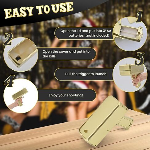 Gold Money Gun, Automatic Cash Shooter Toy Make Rain Money Toy Gun for Parties, Weddings, Birthdays, Club Events Fun Prop Money Gun for Real or Fake Bills, Coupons & Flyers for Party in Saudi Arabia