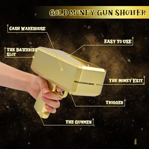 Gold Money Gun, Automatic Cash Shooter Toy Make Rain Money Toy Gun for Parties, Weddings, Birthdays, Club Events Fun Prop Money Gun for Real or Fake Bills, Coupons & Flyers for Party in Saudi Arabia