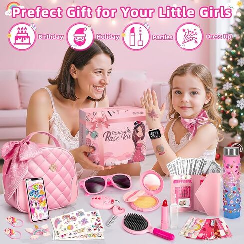 Hohosunlar Play Purse for Girls, Kids Handbag with Pretend Makeup, DIY Unicorn Water Bottle, Princess Toy Phone, Watch, Wallet, Cards, Christmas Birthday Gift for Girls Toddler Ages 3-12 in Saudi Arabia