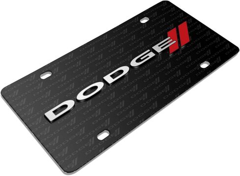 صورة iPick لشعار Dodge 3D على لوحة ترخيص معدنية من الألومنيوم باللون الأسود بنمط الشعار - مرخصة رسميًا in Kuwait