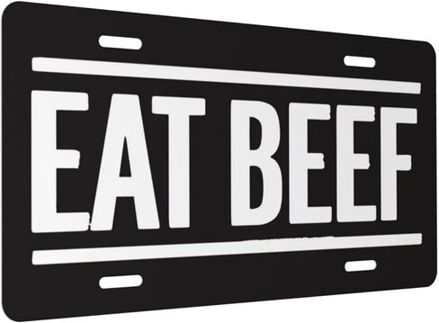 لوحة ترخيص خلفية سوداء من Eat Beef لواجهة السيارة المزخرفة، لوحة سيارة معدنية، علامة الغرور، لوحة ترخيص جديدة من الألومنيوم مقاومة للماء 6 × 12 بوصة in Kuwait