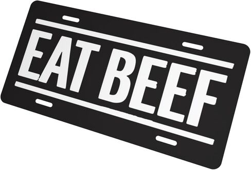 لوحة ترخيص خلفية سوداء من Eat Beef لواجهة السيارة المزخرفة، لوحة سيارة معدنية، علامة الغرور، لوحة ترخيص جديدة من الألومنيوم مقاومة للماء 6 × 12 بوصة in Kuwait