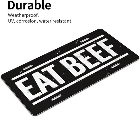 لوحة ترخيص خلفية سوداء من Eat Beef لواجهة السيارة المزخرفة، لوحة سيارة معدنية، علامة الغرور، لوحة ترخيص جديدة من الألومنيوم مقاومة للماء 6 × 12 بوصة in Kuwait
