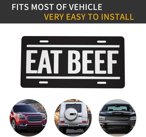 لوحة ترخيص خلفية سوداء من Eat Beef لواجهة السيارة المزخرفة، لوحة سيارة معدنية، علامة الغرور، لوحة ترخيص جديدة من الألومنيوم مقاومة للماء 6 × 12 بوصة in Kuwait