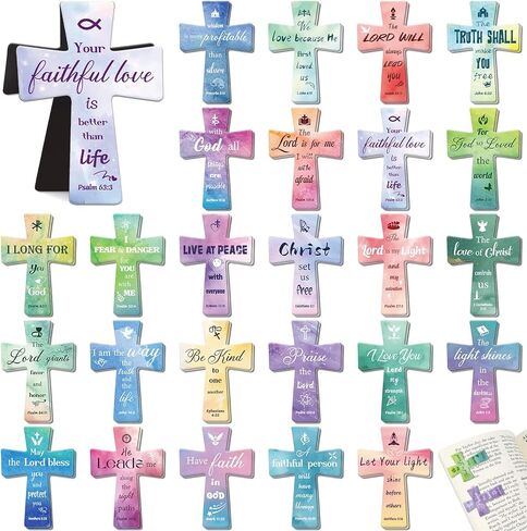 50Pack Magnetic Bookmarks Bulk Cross Bible Bookmark Christian Bookmarks for Women Men Kids Adults Teacher Book Lovers Gifts, Book Marks for Reading Religious Verses Magnet Bookmark Clips (Flower) in Saudi Arabia