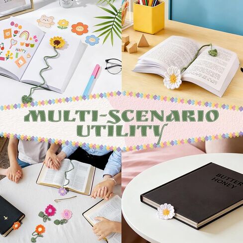 6 Pack Personalized Flower Crochet Bookmarks,Daisy Sunflower Book Marker Appreciation Gifts for Teacher Reading Women Colourful Flower Book Tabs Supplies Bulk for Book Lovers Office Classroom Gifts in Saudi Arabia