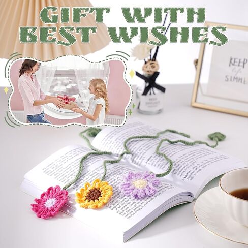 6 Pack Personalized Flower Crochet Bookmarks,Daisy Sunflower Book Marker Appreciation Gifts for Teacher Reading Women Colourful Flower Book Tabs Supplies Bulk for Book Lovers Office Classroom Gifts in Saudi Arabia