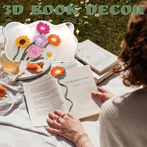 6 Pack Personalized Flower Crochet Bookmarks,Daisy Sunflower Book Marker Appreciation Gifts for Teacher Reading Women Colourful Flower Book Tabs Supplies Bulk for Book Lovers Office Classroom Gifts in Saudi Arabia