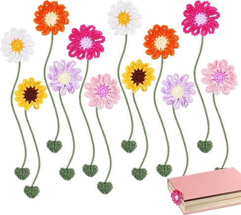 6 Pack Personalized Flower Crochet Bookmarks,Daisy Sunflower Book Marker Appreciation Gifts for Teacher Reading Women Colourful Flower Book Tabs Supplies Bulk for Book Lovers Office Classroom Gifts in Saudi Arabia