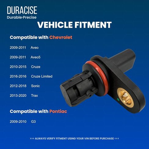 DURACISE Camshaft Position Sensor Compatible with 2010-2015 Chevrolet Cruze, 2016 Cruze Limited, 2013-2020 Trax, 2012-2018 Sonic, 2009-2011 Aveo, Aveo5 & Pontiac G3, 1.6L 1.8L, OEM #55565709, 25195556 in Saudi Arabia
