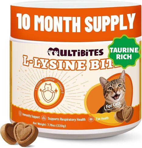 330 Bites L-Lysine for Cat Chews with Vitamins and Supplements - Omega 3,Multivitamin,Taurine for Cat & and Kittens Treats - Immune,Respiratory,Eye Health - Chicken Flavor in Saudi Arabia