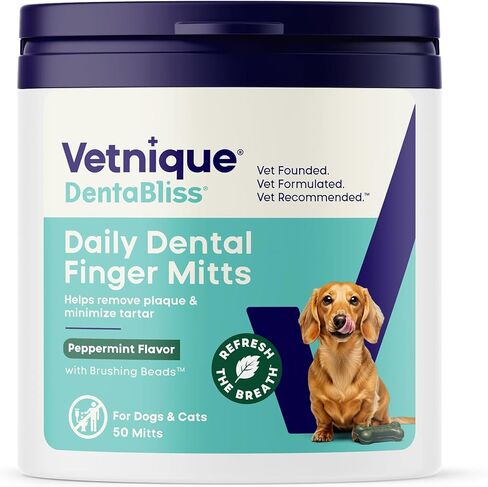 Vetnique Dentabliss - مناديل لتنظيف أسنان الكلاب بأصابع ميت - منع البلاك والجير مع خرز تنظيف الأسنان - مناديل مريحة لأسنان الكلاب بالنعناع ومعطر أنفاس الكلاب in Saudi Arabia