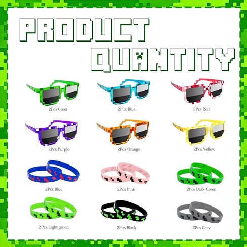 24PCS Pixel Party Favor Set, 12 Pixel Sunglasses & 12 Pixel Bracelets, Video Game Birthday Party Supplies for Kids Teens Adults, Gamer Party Favors, Goodie Bag Fillers, Photo Booth Props in Saudi Arabia