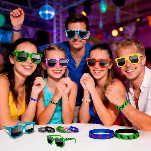 24PCS Pixel Party Favor Set, 12 Pixel Sunglasses & 12 Pixel Bracelets, Video Game Birthday Party Supplies for Kids Teens Adults, Gamer Party Favors, Goodie Bag Fillers, Photo Booth Props in Saudi Arabia