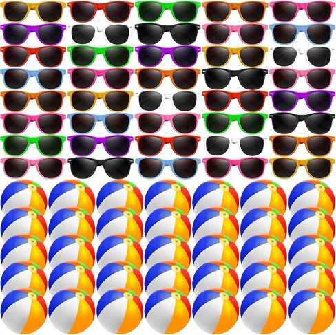 60Pcs Sunglasses Beach Balls Bulk Party Favors for Kids 30Pcs Neon Sunglasses 30Pcs 12" Beach Balls Kid Boys Girls Graduation Party Supplies for Summer Beach Pool Party Favors Goodie Bag Favors in Kuwait