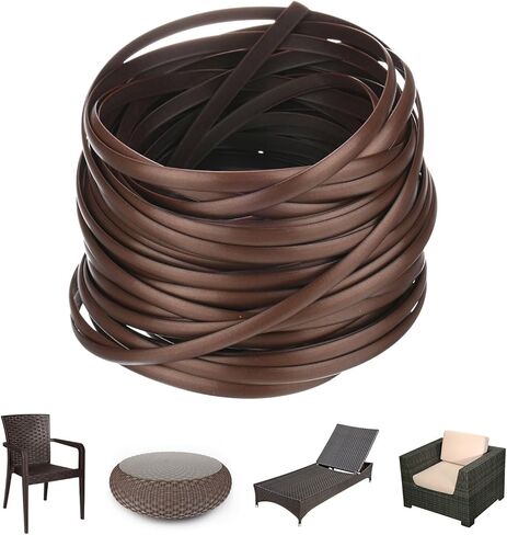 1-Pack Wicker Repair Kit, 8mm x 66ft/20m Plastic Flat Rattan Replacement Supplies for Patio Furniture Repair/Basket Making/Chair Weaving, Synthetic Woven Rattan [Khaki] in Saudi Arabia